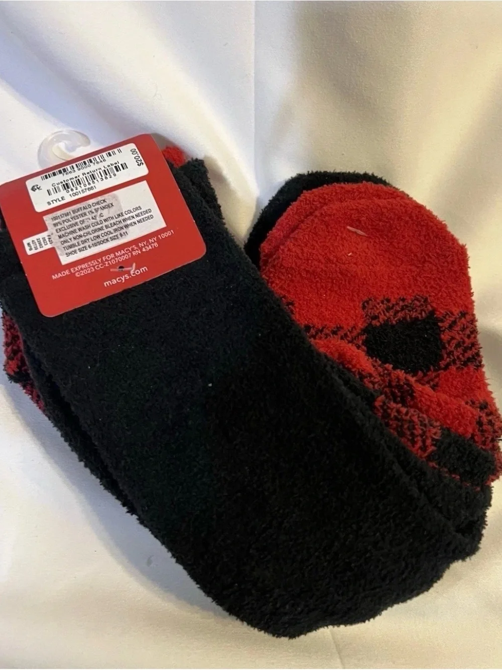 Charter Club Women's 2-Pk. Fuzzy Super Soft  Socks, Buffalo Check Black/Red $20